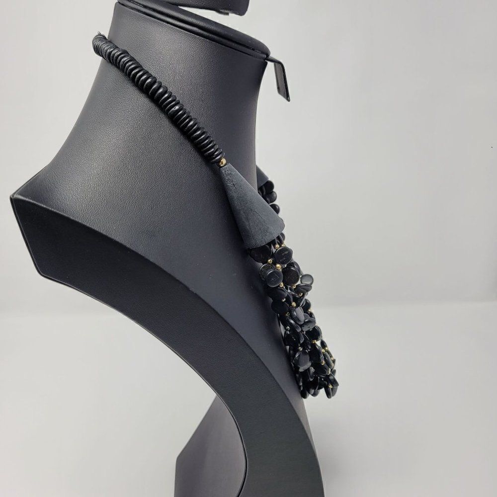 Vintage Chunky statement Mult Strand 26" Opera Necklace Black Seeds Tribal primi - Picture 4 of 9